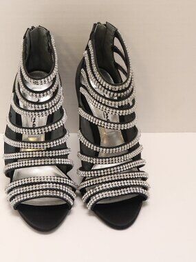Nina New York Women's Thin High Heels Size US 6M Black Covered in Fake D